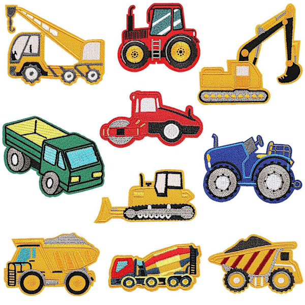 10 pcs Engineering vehicle embroidery fabric patch vehicle cartoon series