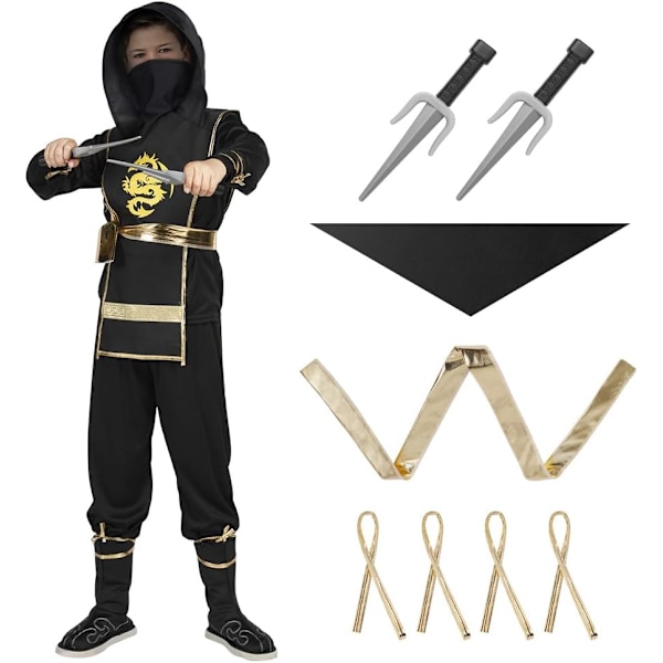 Svarta Ninja Kostymer för Barn Ninja Deluxe Kostymset med Ninja Skum Tillbehör Leksaker Halloween Kostym Flickor Pojke M