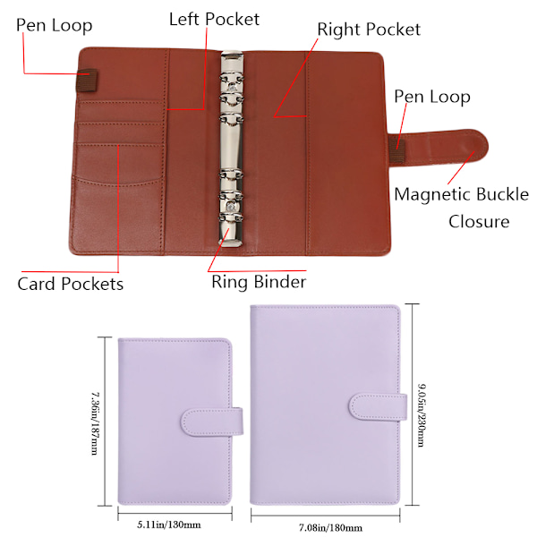 A6/A5 Anteckningsbokmapp, anteckningsblockomslag, omslag A6 lila purple A6