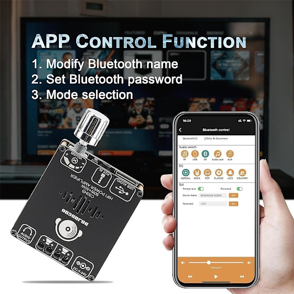 DAJUNGUO C50HS Bluetooth Förstärkarkort 50W+50W TPA3116D2 HiFi Chip 12-24V Digitalt Ljud Effektförstärkarmodul