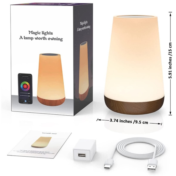 LED natlampe, sengelampe, farverig touch-natlampe, fjernbetjening