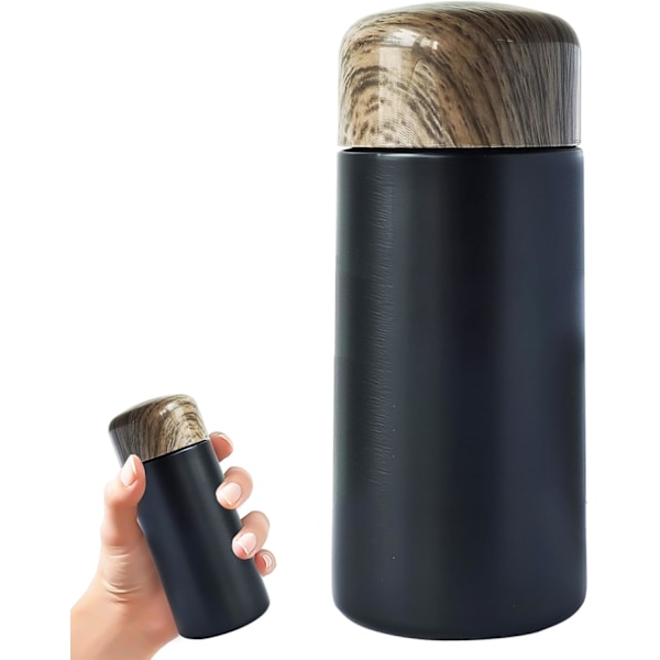150 ml liten termosmugg för mjölk, kaffe, te, mini termosmugg för varma och kalla drycker, 304 rostfritt stål liten vattenflaska, bärbar vakuumflaska Black