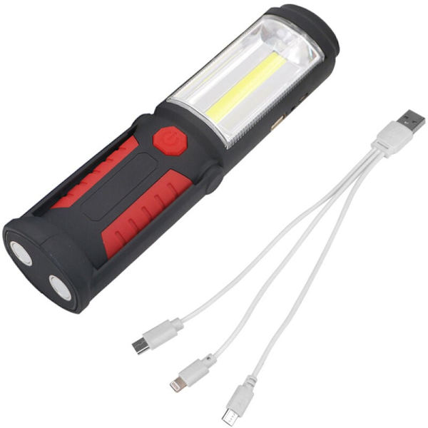 Ladattava LED-taskulamppu handsfree-käyttöön, 3W 2-in-1 COB LED -käsivalaisin retkeilyyn/vaellukseen/autoon/autotalliin/verstaaseen, kaksi valaistustilaa, punainen