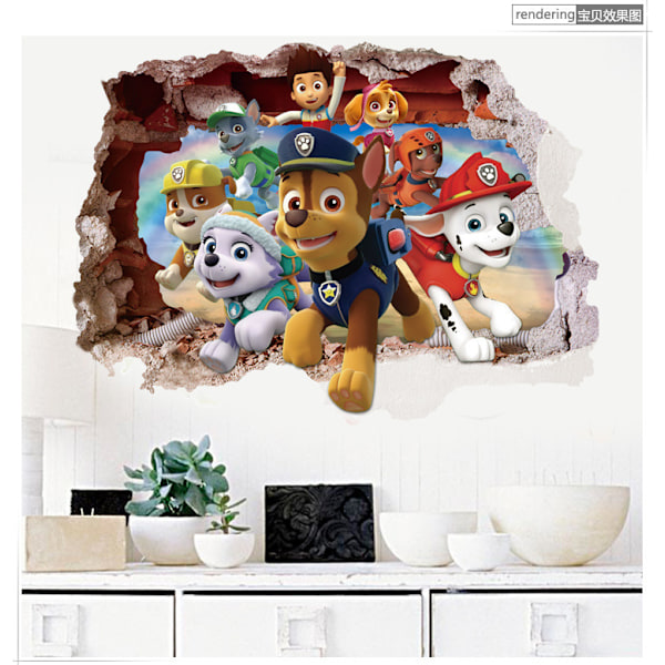 Patrulje 3D Veggklistremerke Gutt Jente Rom Paw Patrol Knust Vegg Klistremerke