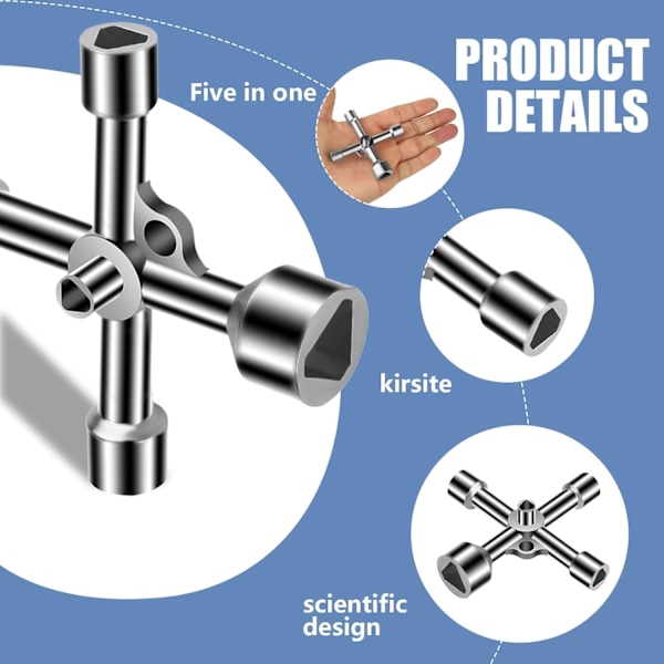 Way Trekantnøgle 5 Størrelser Indvendig Diameter 7mm/10mm/12mm/13mm/18mm Allround Nøgle til Elektrisk Boks, Gas, Vand, Elektricitetsmåler, Skab