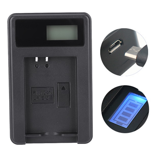 SEIVI LP E12 Kamera Batteri LCD Opladningsskærm USB Intelligent Bordlader til Canon EOS 100D EOS M EOS M2 EOS M10 Enkelt Slot[YD]