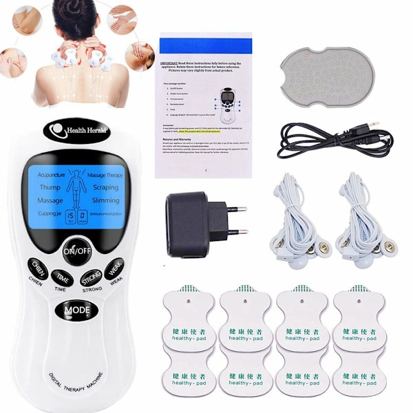 TENS-maskin, EMS, 8-i-1 stimulering, smertelindring, elektroterapi massasje DHL