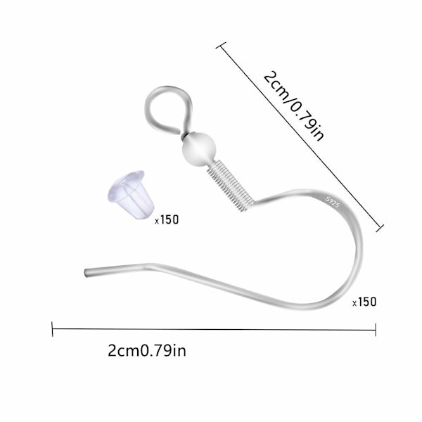 100 st 925 Sterling Silver Örhängen Krokar, Örhänge Tillbehör Allergivänliga Smyckeskrokar DIY Öronkrokar Med 100 Transparenta Gummi Smyckesfynd