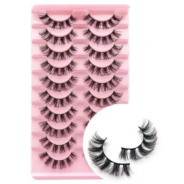 Ryska Strip Lashes DD Curl Lösögonfransar Fluffiga Wispy Faux Mink Ögonfransar 10 Par Förpackning (D09)