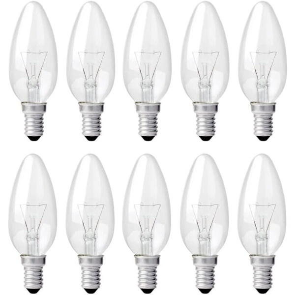 E14 40W Klar Ljuskälla i Form av ett Ljus, Dimbar Lampa, Varmvit 2700K, 400lm, Flamformad Ljuskälla, E14 Edison Skruv Ljuskällor i Form av ett Ljus, 10-pack
