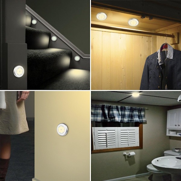 Uppgraderad rörelsesensorlampa, sladdlös batteridriven LED-nattlampa, garderobsbelysning trappbelysning, pucklampor, säkerhetslampor (varmvit - 3-pack)