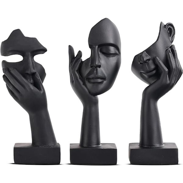 Sort Hjem Dekoration Accent Kunst Kvinde Ansigt Statue Samlerobjekt Statue til Moderne Hjem Stue Bogreol Sort Skrivebordsindretning 3-delt Sæt