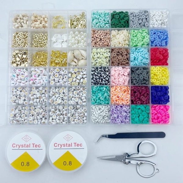 Lerpärlor / Heishi Pärlor Bohemiskt Kit - KREA DIY Smyckeskit med Olika Pärlor - 6000 st