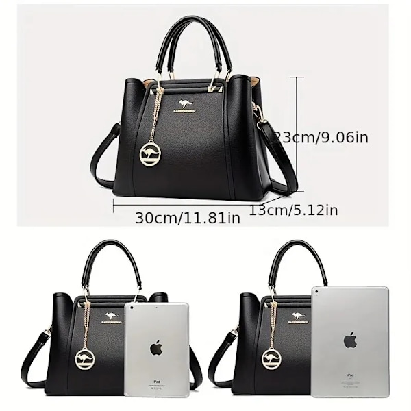Mote-veske i mykt PU-lær for kvinner - Designer skulderveske, crossbody-veske, stor kapasitet, handleveske, messenger-veske Black