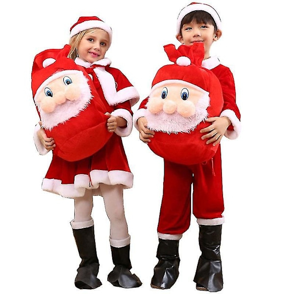 Julemandskostume til børn, Cosplay Santa Claus Kostume til baby, X-mas Outfit 3/4 sæt Kjole/Bukser+Top+Hætte+Frakke+Bælte til drenge og piger 140 140 Boy-4 pcs set