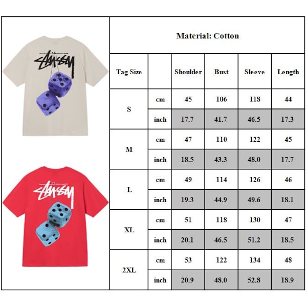 Unisex 2024 Stussy Fuzzy Dice T-paita Hengittävä T-paita Topit Valkoinen Valkoinen White M