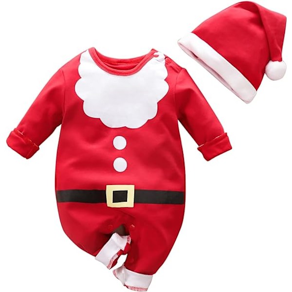 Babyflicka Jultomte Kostym 1:a Jul Outfit med Hatt Storlek 0-24 Månader Röd Red 80