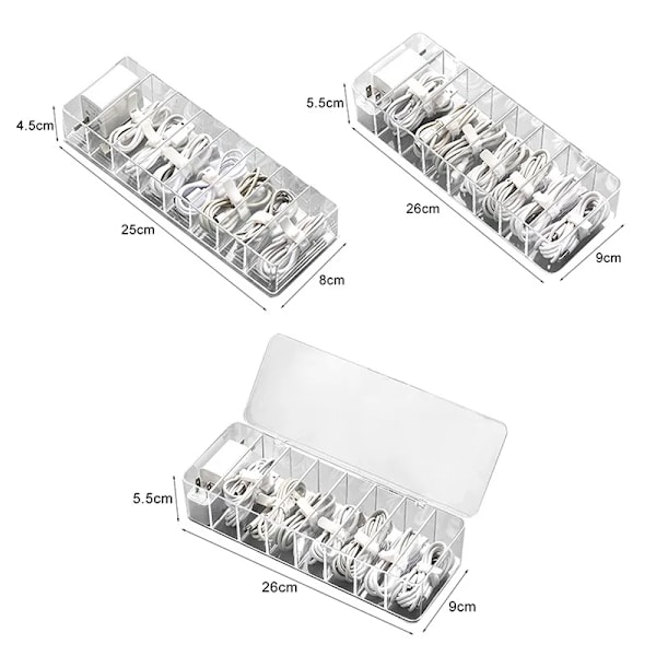 Transparent Kabel Förvaringsbox Datakabel Laddare Sladd Organisering[YD] 25x8x4.5cm-no cover