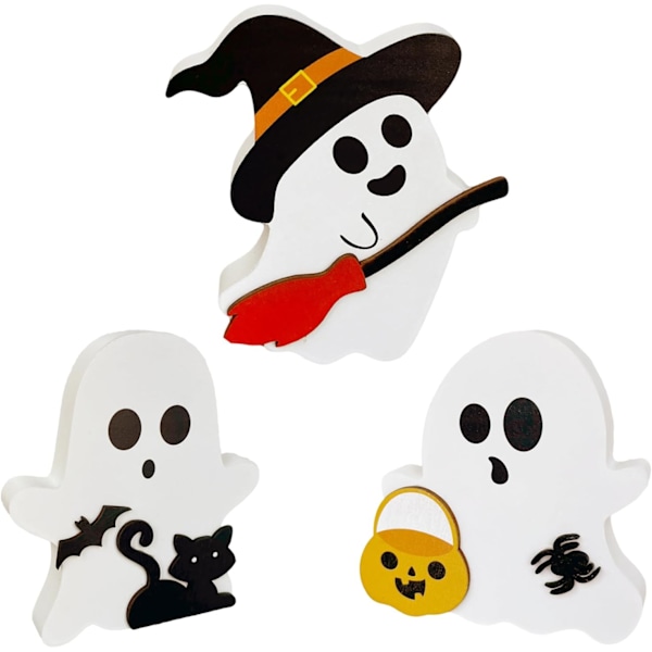 Söpöt haamukoristeet Halloweeniin sisätiloihin, pöytäkoristeet, musta kissa, lepakko, noidanluuta-kyltit, Halloween-juhliin ja sisä- ja ulkokäyttöön.