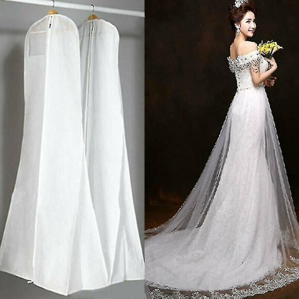 Extra stor bröllopsklänning brudklänning cover Blixtlås förvaringsväska cover(färg: vit)