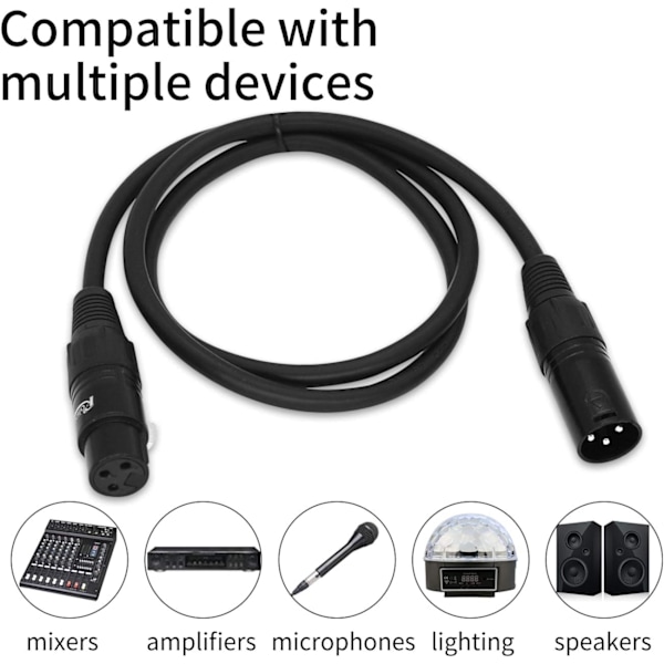 3' XLR-kabler, 3-pinners mikrofonkabel, studiokabel for høyttaler, 16.4ft/5m