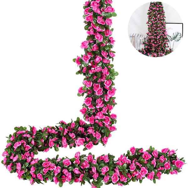 Kunstige Rose Guirlander, 220cm Fake Rose Vinstok Blomster Guirlande