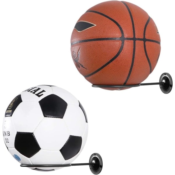 Wall Mounted Ball Holders - 2 Ball Holders Space Saver Wall Mount Display Storage Soccer Bedroom Accessories (Black)