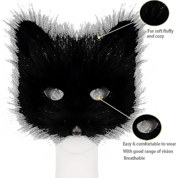 SJJYV Faux Fur Fox Tail Cat Wolf Cosplay Set Plysch Mask Fluffy Paw Handskar Halloween Jul Black