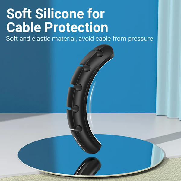 Skrivbordskabelorganiserare Silikon USB-kabelvinda svart[YD] black 7clips
