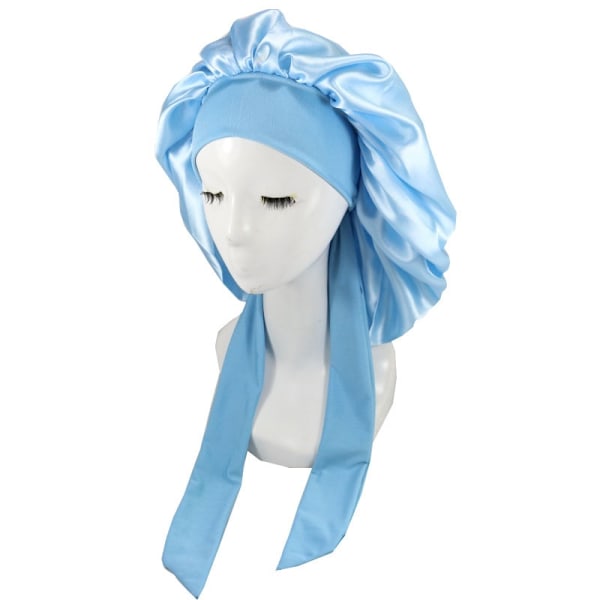 Silke Bonnet Naturlig Krøllet Hår Sove Satin Bonnet- Perfet blue