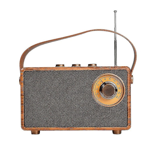 Retro FM-radio, bärbar, trä, Bluetooth-högtalare, bas, handsfree, MP3-spelare, stöd för USB/TF, bil