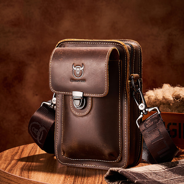 Läder Crossbody Väska för Män - Brun
