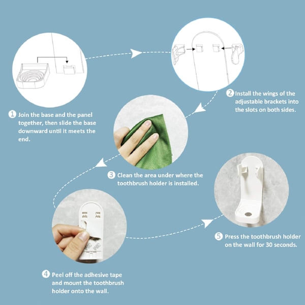 Elektrisk tandbørsteholder, elektrisk tandbørsteholder (2-pak), justerbar stærk klæbende vægmonteret holder til badeværelsetandbørste.