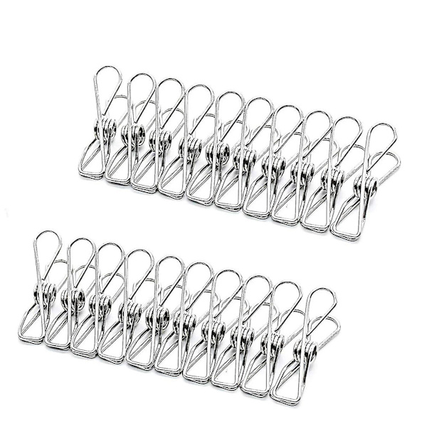 60 stk. tøjklemmer i rustfrit stål, vasketøjsklemmer, tørresnor, metalklemmer, vindtætte bøjleklemmer, sølv, stærk elasticitet
