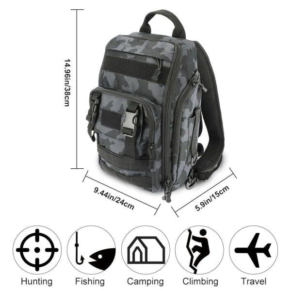 Fiskeutrustning Ryggsäck Förvaringsväska, Fiskeryggsäck med Spöhållare, Lätt Sling Bag, Robust Fiskeväska Blå Blue
