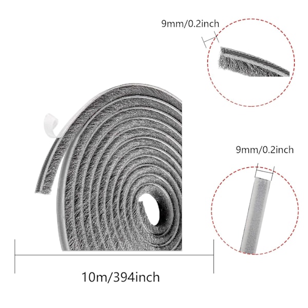 10m børstelist, vindtett og støvtett selvklebende børste Hav