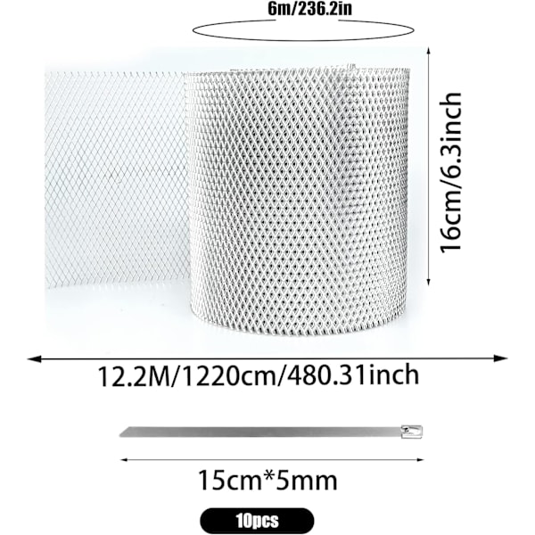 Alumiininen syöksytorven suoja 16cm x 12.2m, Suodatin Metalli Syöksytorven Suoja Rullaverkko Lehtien Suodatin Syöksytorven Vaahto, Likaiset, Muta ja Roskat Suoja voidaan Leikata Kokoon 16 Cm X 12.2 M 1 roll