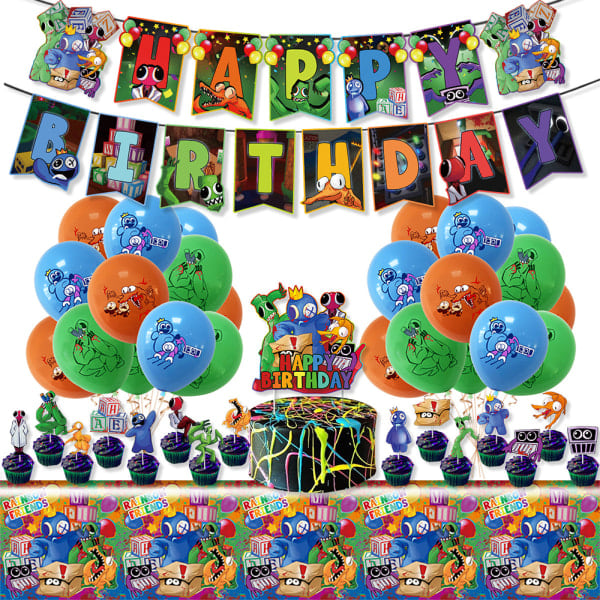 Rainbow Friends Fødselsdagsfest Dekoration Banner Topper Ballon Børn