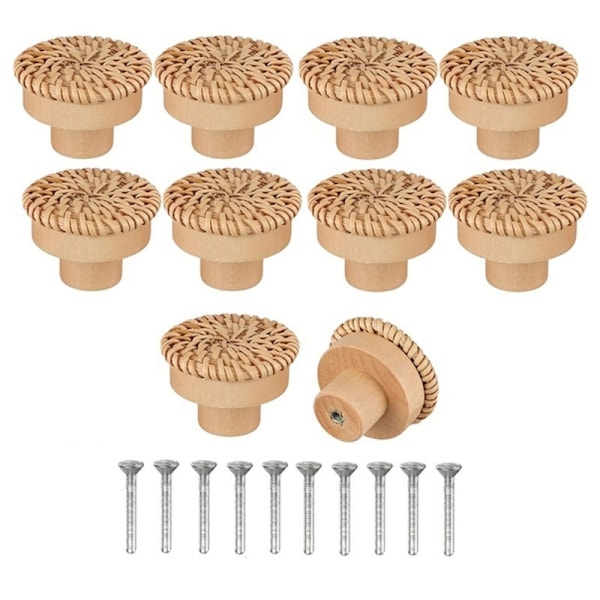 10pcs Rattan Wood Dressers Knob Kitchen Cabinet Door Handle Wardrobe Pull Simple Drawer Knob Furniture Hardware