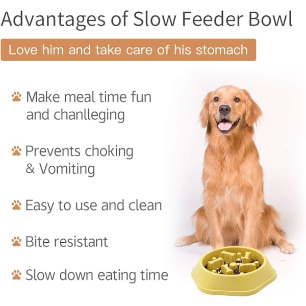 Hundeskål Hundefoder Slow Feeder Skål Oppustet Stop Madskål Interaktivt Puslespil Sund Madskål (Gul)