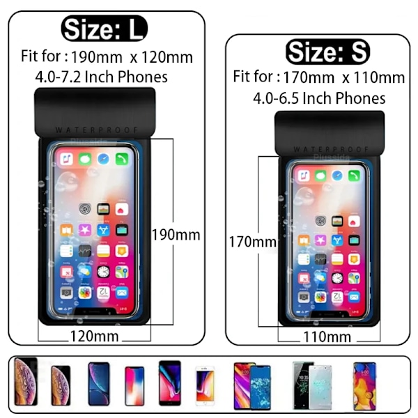 IPX8 Universal Vandtæt Etui Til iPhone 13 Vandafvisende Etui Til iPhone 13 14 15Plus 12 16 Mini Under Vand Mobiltelefon Beskyttelse Black S