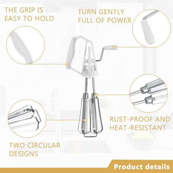 Rotationsvisp, Manuell visp i rostfritt stål, Äggvisp Handhållen äggvisp, Manuell roterande köksmixer Hand Push Visp Blender Matlagningsverktygsmixer