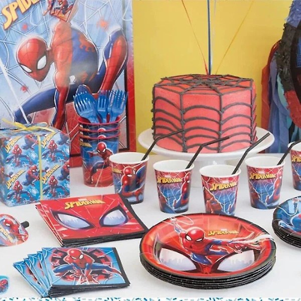 Ny Spiderman Fødselsdagsfest Dekoration Rød Superhelt Spiderman Tema Service Kop Tallerken Baggrund Ballon Tilbehør til Børn Drenge