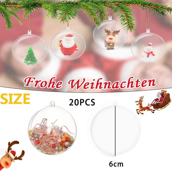 20 Transparenta Julkulor, 6cm Fyllbara DIY Dekorationer, Återanvändbara 6cm