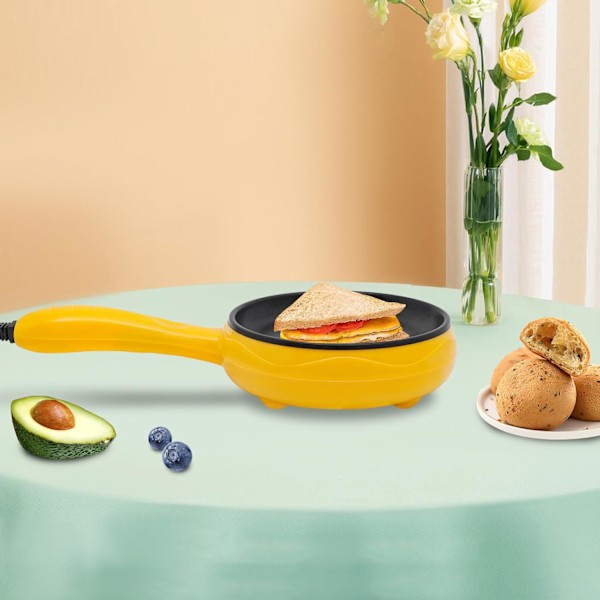 Mini Sähköinen Paistinpannu 6 Tuuman Pyöreä Sähköinen Keittiöpaistinpannu Puulastalla 450W Ruostumattomasta Teräksestä Valmistettu Paistinpannu Keltainen Yellow