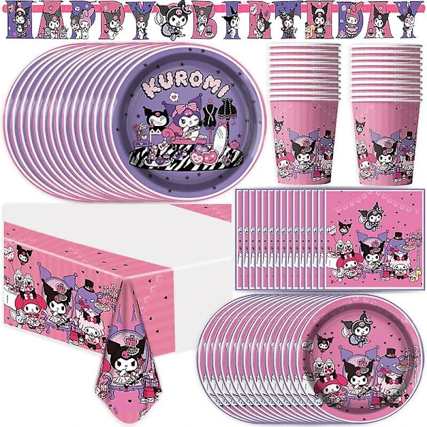 2024 Kuromi födelsedagsfest dekoration Min melodi festartiklar rosa duk koppar ballonger 9 tallrikar banderoll babyshower tillbehör leksak Set 48pcs 8