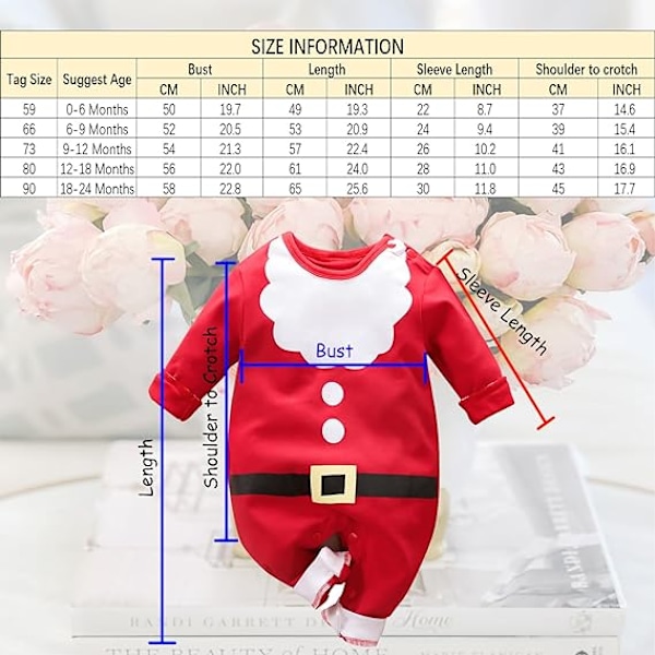 Babyjente Santa Claus Kostyme 1. Jul Outfit med Hatt Størrelse 0-24 Måneder Rød Red 59