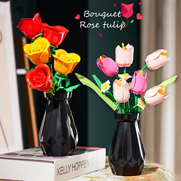 Blommor Modellbyggstenar Set Bukett Tegelstenar Barn DIY Leksaker Heminredning Alla Hjärtans Dag Present Vuxen För Flickor 233PCS Tulpaner