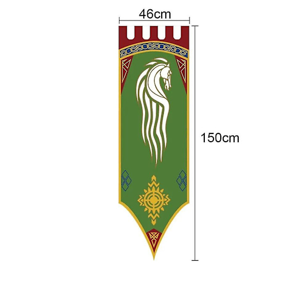 46x150cm Rohan Gondorin keskiaikainen kuningaskunta Hevos-puu Banneri Lippu Seinäkoriste Koti Asuntola Olohuone Viiri Lippu Koriste A