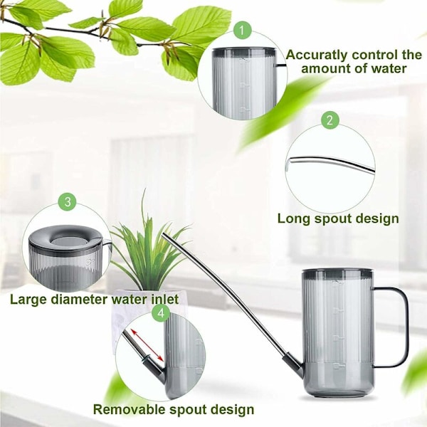 Blomvattningskanna, Liten Vattningskanna, Rostfritt Stål Lång Pip Vattningskanna, Inomhus Växt Vattningskanna, Transparent Plast Vattningskanna, G